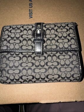 Coach Monogram Buckle Canvas Wallet in Black and Gray